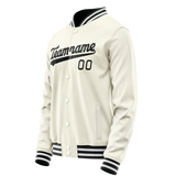 Custom Cream Black Solid Color Varsity Letterman Jacket JA02240617JC111