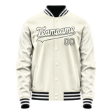 Custom Cream Black Solid Color Varsity Letterman Jacket JA02240617JC112