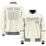 Custom Cream Black Solid Color Varsity Letterman Jacket