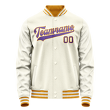 Custom Cream Purple Solid Color Varsity Letterman Jacket JA02240617JC117