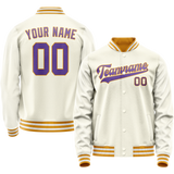 Custom Cream Purple Solid Color Varsity Letterman Jacket