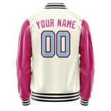 Custom Cream Pink Solid Color Varsity Letterman Jacket JA02240617JC108