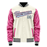 Custom Cream Pink Solid Color Varsity Letterman Jacket JA02240617JC108