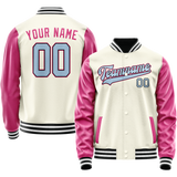 Custom Cream Pink Solid Color Varsity Letterman Jacket