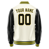Custom Cream Black Solid Color Varsity Letterman Jacket JA02240617JC091
