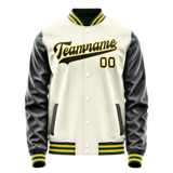 Custom Cream Black Solid Color Varsity Letterman Jacket JA02240617JC091