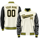Custom Cream Black Solid Color Varsity Letterman Jacket JA02240617JC091