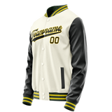 Custom Cream Black Solid Color Varsity Letterman Jacket JA02240617JC091