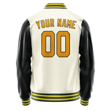 Custom Cream Black Solid Color Varsity Letterman Jacket JA02240617JC106
