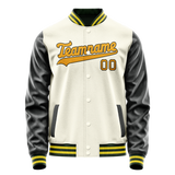 Custom Cream Black Solid Color Varsity Letterman Jacket JA02240617JC106