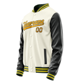 Custom Cream Black Solid Color Varsity Letterman Jacket JA02240617JC106