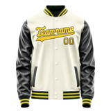 Custom Cream Black Solid Color Varsity Letterman Jacket JA02240617JC092