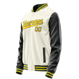 Custom Cream Black Solid Color Varsity Letterman Jacket JA02240617JC092