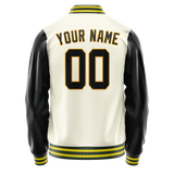 Custom Cream Black Solid Color Varsity Letterman Jacket JA02240617JC107