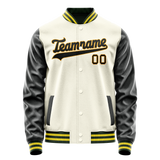 Custom Cream Black Solid Color Varsity Letterman Jacket JA02240617JC107