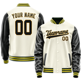 Custom Cream Black Solid Color Varsity Letterman Jacket