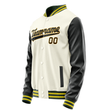 Custom Cream Black Solid Color Varsity Letterman Jacket JA02240617JC107