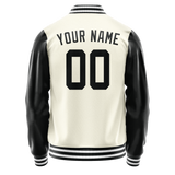 Custom Cream Black Solid Color Varsity Letterman Jacket JA02240617JC109