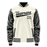 Custom Cream Black Solid Color Varsity Letterman Jacket JA02240617JC109