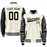 Custom Cream Black Solid Color Varsity Letterman Jacket JA02240617JC109
