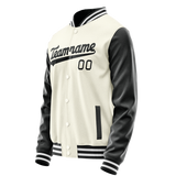 Custom Cream Black Solid Color Varsity Letterman Jacket JA02240617JC109