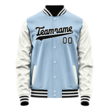 Custom Light-Blue White Solid Color Varsity Letterman Jacket JA02240617JC239