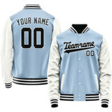 Custom Light-Blue White Solid Color Varsity Letterman Jacket