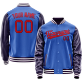 Custom Electric-Blue Purple Solid Color Varsity Letterman Jacket JA02240617YH121