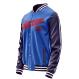 Custom Electric-Blue Purple Solid Color Varsity Letterman Jacket JA02240617YH121