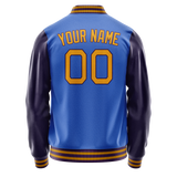 Custom Electric-Blue Purple Solid Color Varsity Letterman Jacket JA02240617YH120