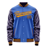Custom Electric-Blue Purple Solid Color Varsity Letterman Jacket JA02240617YH120