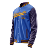 Custom Electric-Blue Purple Solid Color Varsity Letterman Jacket JA02240617YH120