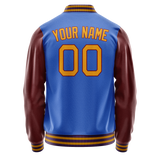 Custom Electric-Blue Brown Solid Color Varsity Letterman Jacket JA02240617YH122