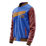 Custom Electric-Blue Brown Solid Color Varsity Letterman Jacket JA02240617YH122