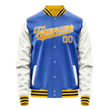 Custom Electric-Blue White Solid Color Varsity Letterman Jacket JA02240617YH118
