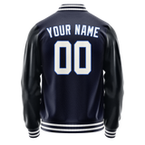 Custom Navy White Solid Color Varsity Letterman Jacket JA02240617KZ269