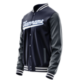 Custom Navy White Solid Color Varsity Letterman Jacket JA02240617KZ269