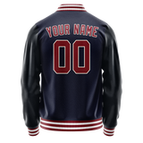Custom Navy Crimson Solid Color Varsity Letterman Jacket JA02240617KZ267