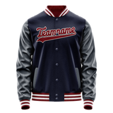 Custom Navy Crimson Solid Color Varsity Letterman Jacket JA02240617KZ267