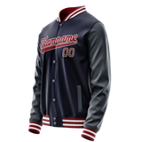 Custom Navy Crimson Solid Color Varsity Letterman Jacket JA02240617KZ267