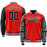Custom Orange Navy Solid Color Varsity Letterman Jacket JA02240617XE353