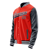 Custom Orange Navy Solid Color Varsity Letterman Jacket JA02240617XE353