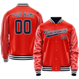 Custom Orange Navy Solid Color Varsity Letterman Jacket