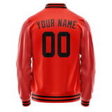 Custom Orange Black Solid Color Varsity Letterman Jacket JA02240617XE342