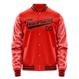 Custom Orange Black Solid Color Varsity Letterman Jacket JA02240617XE342