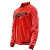 Custom Orange Black Solid Color Varsity Letterman Jacket JA02240617XE342