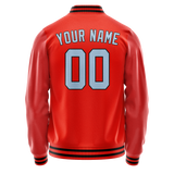 Custom Orange Light-Blue Solid Color Varsity Letterman Jacket JA02240617XE334