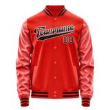 Custom Orange Black Solid Color Varsity Letterman Jacket JA02240617XE350