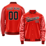 Custom Orange Black Solid Color Varsity Letterman Jacket