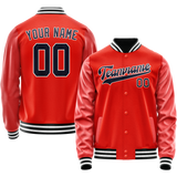 Custom Orange Black Solid Color Varsity Letterman Jacket
